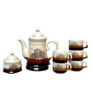 9 Piece Highly Collectible 60’s/70’s Groovy Autumn Themed French Stoneware Set